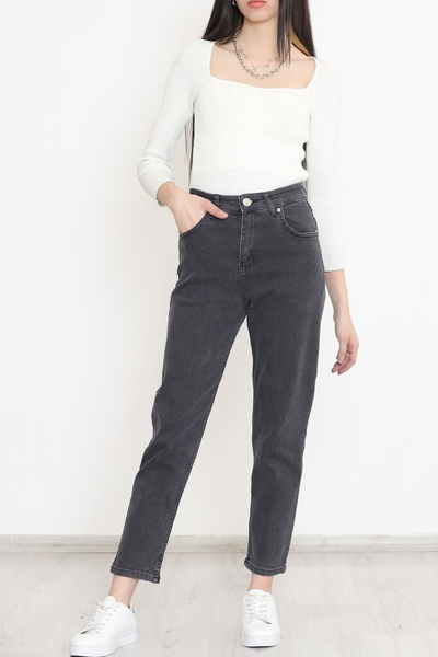 İBABUTİK Γκρι μεγάλου μεγέθους mom jean