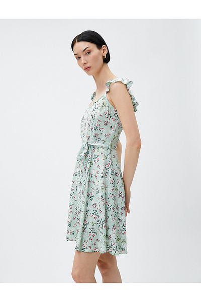 Koton Floral Short Dress with Belted Strap