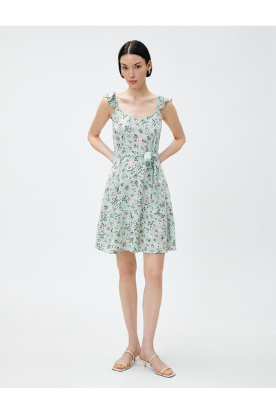 Koton Λουλουδάτο κοντό φόρεμα με ζώνη