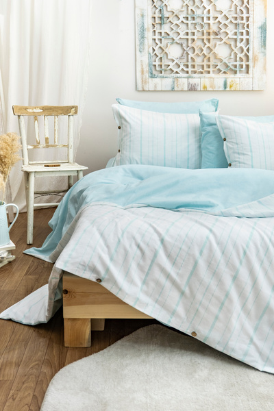 BESTİNA GOLD Harmony Hues Yarn-Dyed Natural Double Duvet Cover Set (Elastic B...
