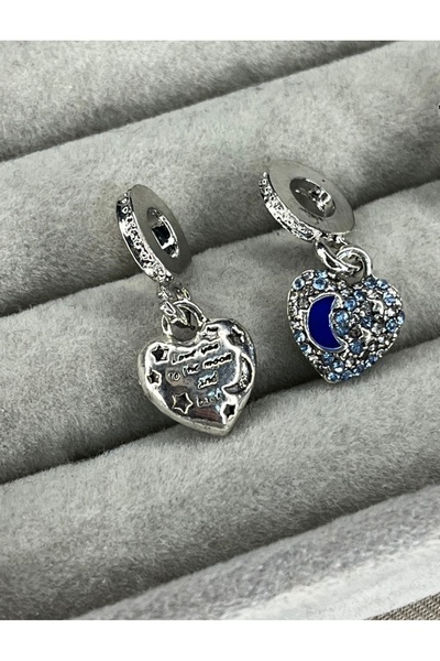 asaf Mavi ay ve yıldızlar kalp charm | gümüş kaplama