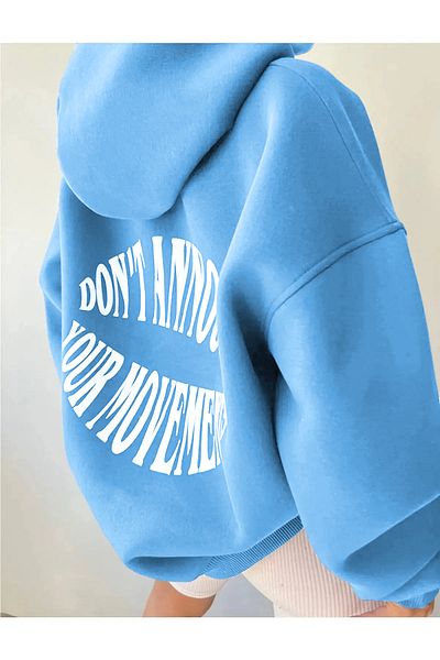 BEETON Χειμερινό φούτερ Dont Announce 3 Thread Thick - Baby Blue Printed Oversize Hooded Hoodie