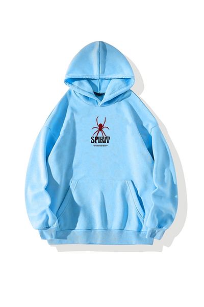 BEETON Χειμερινό φούτερ Spirit Spider 3 Thread Thick - Baby Blue Printed Oversize Hooded Hoodie