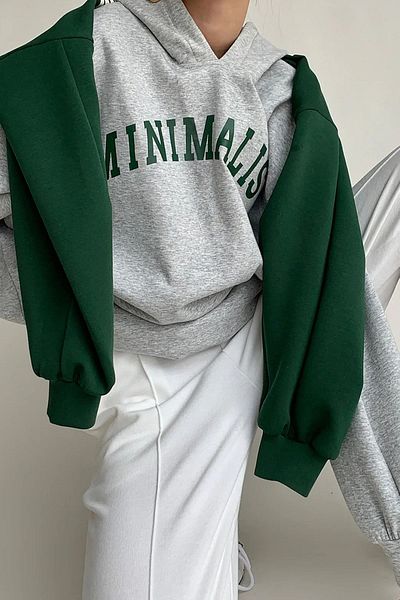 BEETON Minimalist 3 Thread Thick Winter Sweatshirt - Gray Printed Oversize Hoodie