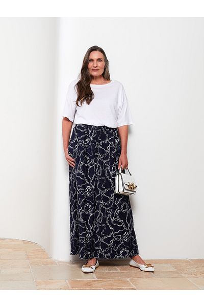 LC Waikiki Gemusterter A-Linien-Damenrock aus Viskose mit elastischer Taille