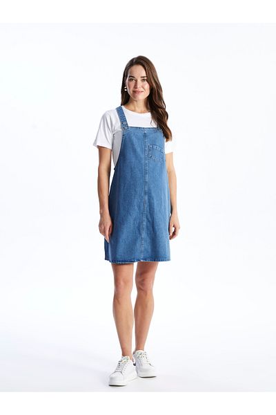 LC Waikiki Umstands-Jeans-Salopette – quadratischer Kragen, flacher Riemen