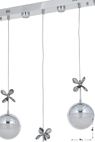 Avizemoda Forde 5'li Power Ledli Kumandalı Modern Yemek Masası Üstü Avize, 3 Renk: Sarı-beyaz-gün Işığı -krom