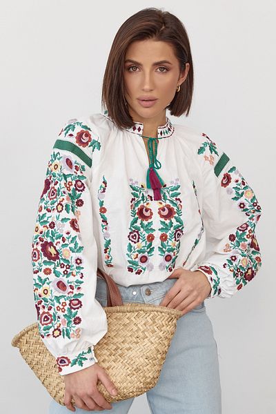 FEMELLE Women's New Season Full Embroidery Embroidered Tassel Design Vintage Blouse