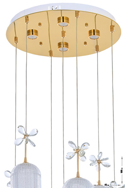 Avizemoda Motta 7'li Power Ledli Kumandalı Modern Lüks Sarkıt Avize, 3 Renk: Sarı-beyaz-gün Işığı - Gold