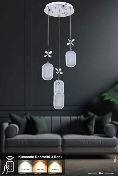 Avizemoda Motta 4'lü Power Ledli Kumandalı Modern Lüks Sarkıt Avize, 3 Renk: ...