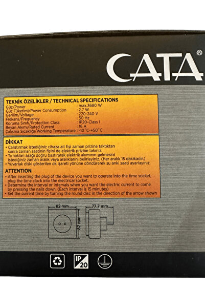 Cata ساعة توقيت ميكانيكية CT-9180 3680 وات 16 أمبير (8 قطع)