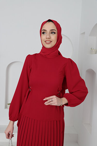 Aranlı tekstil Pleated Skirt Blouse Hijab Top and Bottom Set
