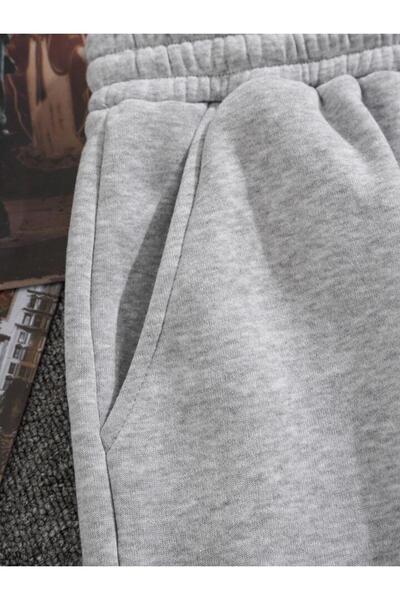 FAVORİST İKİLİ TAKIM Run Baskılı Gri ve Siyah Şort