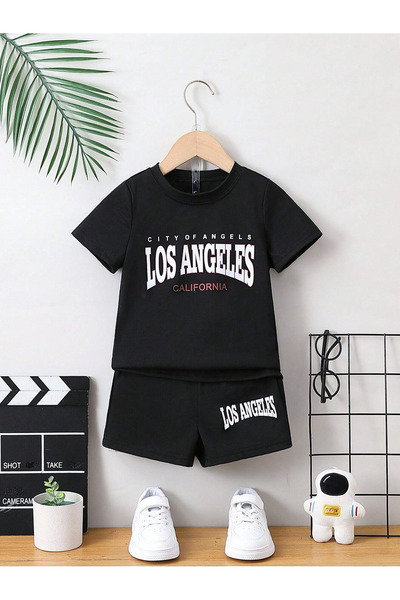 BYMEER children's los angeles printed black bottom with top shorts set