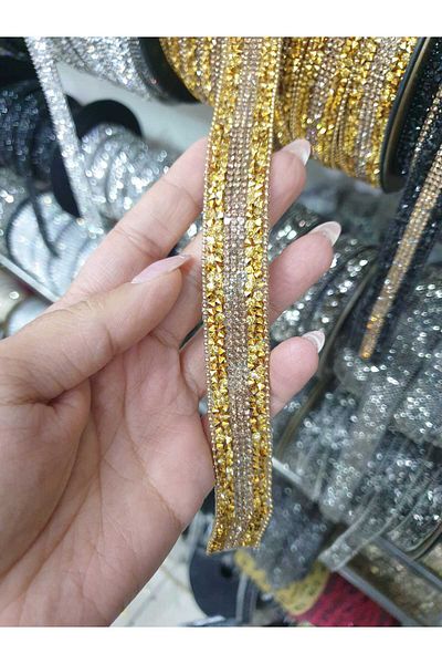 ESRA ŞELEM Iron-On Stoned Strip Gold Color Decorative Strip Sconce Accessory Hobby