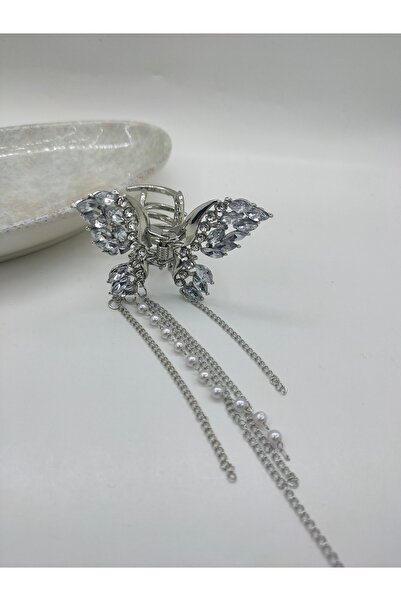 MY WORLD LİFE ZIRCON STONE PEARL AND CHAIN DANGLE BUTTERFLY MODEL 6 CM WOMEN'...