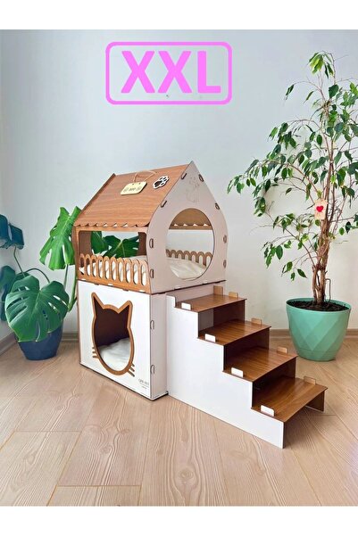 HOBİCİM Büyük Kedi Evi XXL Teraslı Minder Ve Tasma Hediyeli Kedi Evi - Köpek ...