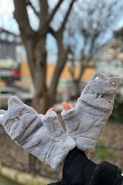 novon Premium Plush Gloves with Cute Cat Design and Fur Cover Buttons Inside
