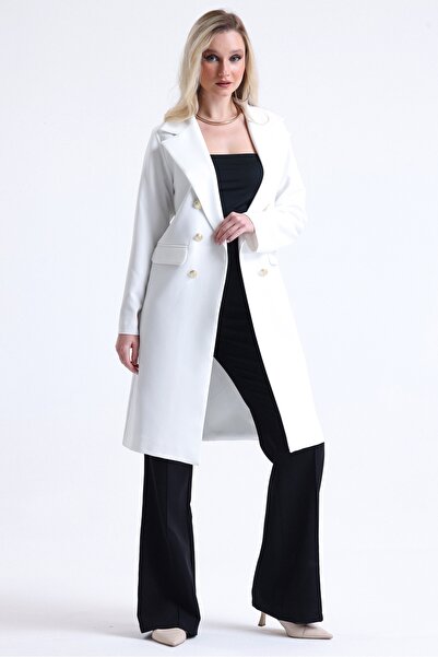 MD trend Women's Double Breasted Collar Buttoned Long Oversize Jacket with Po...