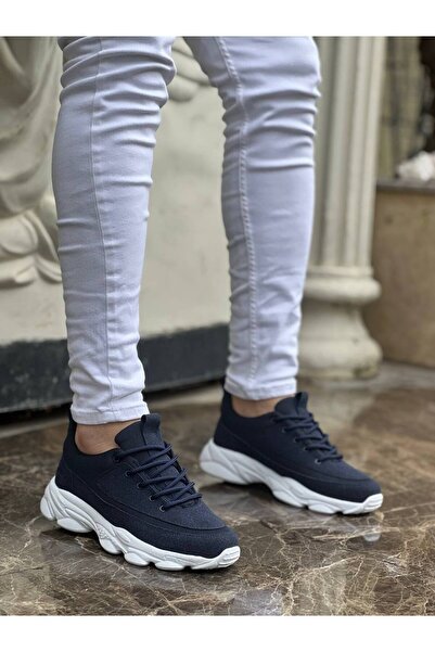 BOA KB-707 Navy Blue Suede Lace-up High Sole Men's Casual Shoes