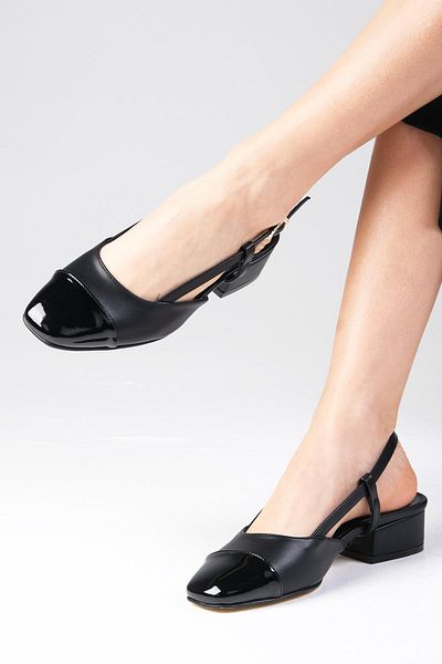 Mio Gusto Hilda Black Color Open Back Side Buckle Blunt Toe Women's Low Heel Shoes