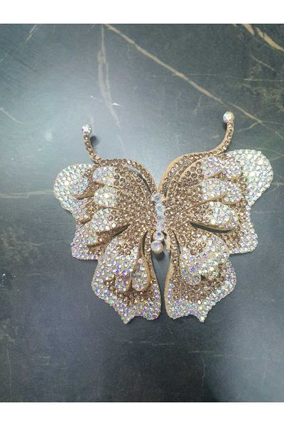 ESRA ŞELEM Stoned Butterfly Model Accessory Gold Color Applique Sewing Accessory