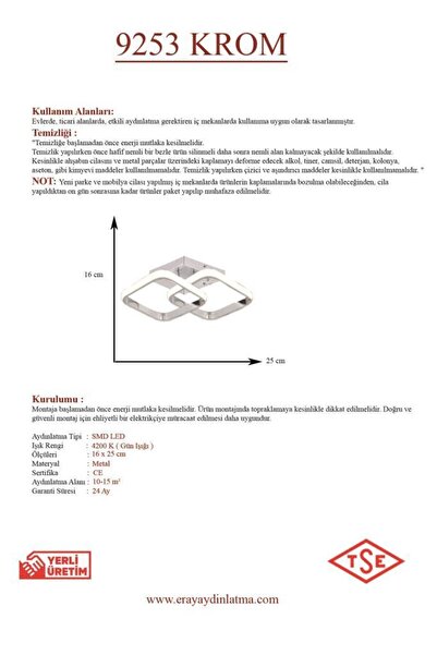 Eray Aydınlatma 9253 Ledli Krom Plofonyer Avize