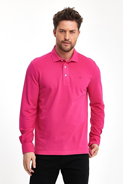 ENQUE Erkek Polo Yaka Comfort Uzun Kollu Basic Fuşya Tişört