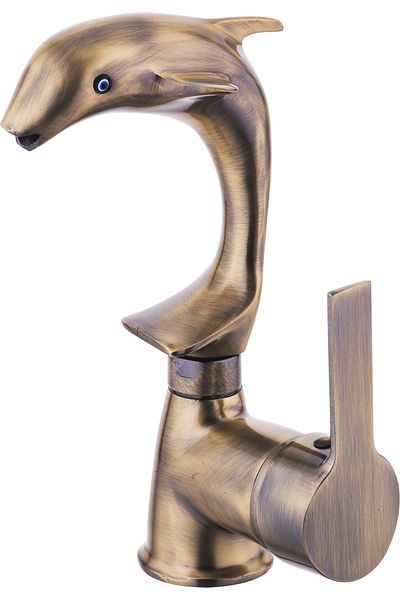İSAOĞLU YAPI Antique Gold Sink Faucet Dolphin Fish Design Special Production Antique Antique Faucet