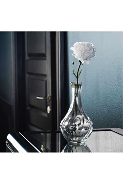 HOLLYHOME 2'li Vazo+Çiçek; VILJESTARK Mini Cam Vazo 17cm + SMYCKA Beyaz Yapay Karanfil Çiçek 30 cm