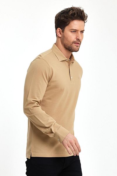 ENQUE Ανδρικό μπλουζάκι Polo Neck Comfort μακρυμάνικο Basic Cinnamon