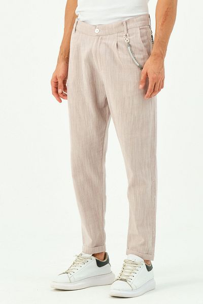 RELAXL 100% Cotton Lilac Color Double Leg Pleated Regular Fit Summer Men's Linen Trousers