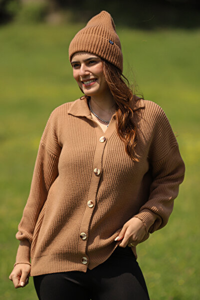 ALCHON سترة تريكو أساسية شتوية بأكمام طويلة ورقبة على شكل حرف V وأزرار بخمسة أزرار