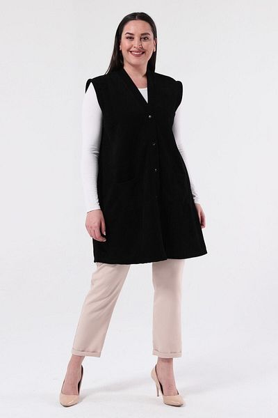 Laden Knitwear Large Size Long Oversize Women's Black Mother Vest