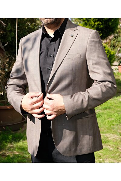 Luisero Чоловічий спортивний піджак з тонким візерунком у клітинку, світло-коричневий колір, 1400