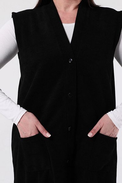 Laden Knitwear Large Size Long Oversize Women's Black Mother Vest