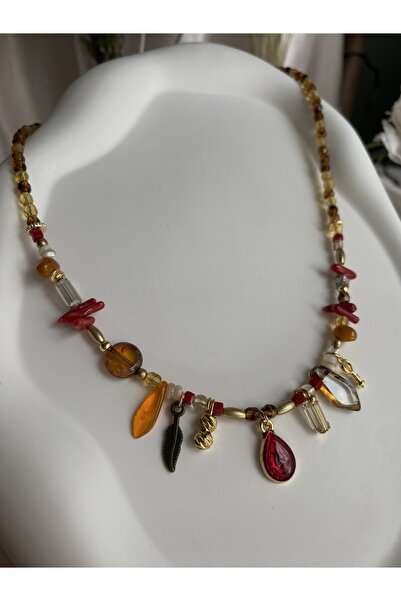 Hillshine Özel Tasarım Kırmızı Damla Etnik Kolye