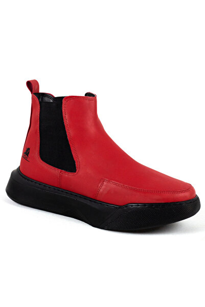 Mida Shoes Bağcıksız Bantlı Erkek Yüksek Taban Kırmızı Spor Bot