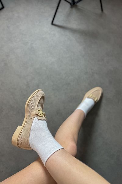 SHOEBELLAS Дамски мокасини с плетена катарама Charles Beige