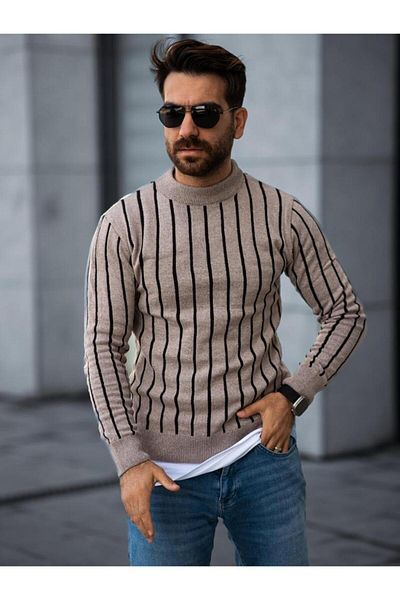 mayastyle Ριγέ Πλεκτό Πουλόβερ Half Fisherman