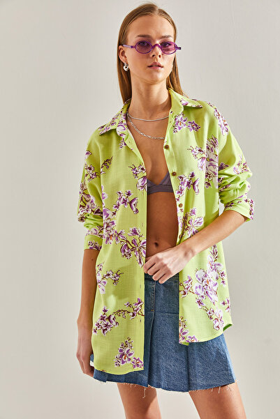 Bianco Lucci Women's Floral Patterned Casual Linen Shirt60101015