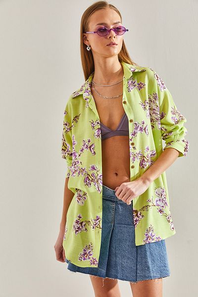 Bianco Lucci Women's Floral Patterned Casual Linen Shirt60101015