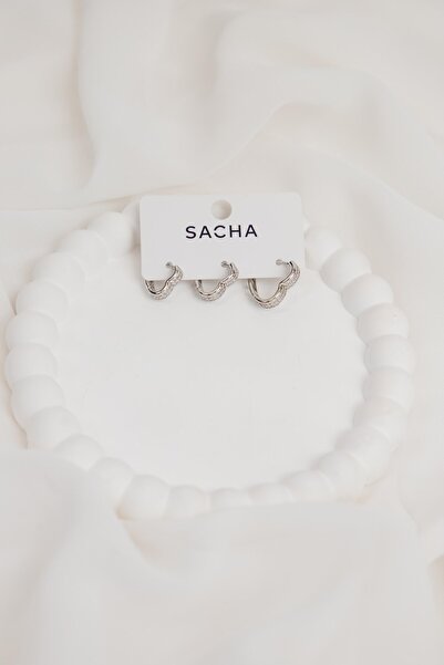 Sacha Accessories مجموعة أقراط فضة على شكل قلب