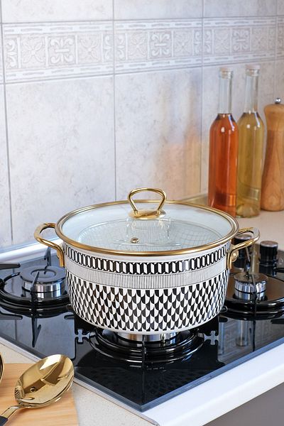 Glore Destina Patterned Enamel Frying Pot - Black Inside