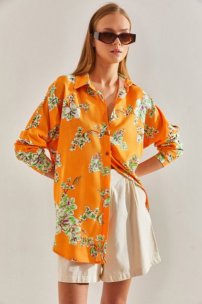 Bianco Lucci Cămașă casual din in cu model floral pentru femei60101015