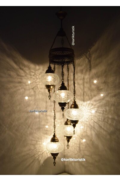 karlıkturistik Otantik Sarkıt Avize 5 li Dekoratif Ev Aydınlatması Tavan Lambası Osmanlı El Yapımı