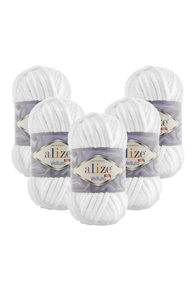 Alize Velluto 5 pachete de 55 fire albe pentru tricotat manual