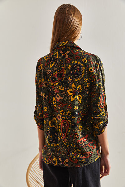 Bianco Lucci Women's Sleeve Folded Flower Patterned Viscose Shirt60101029