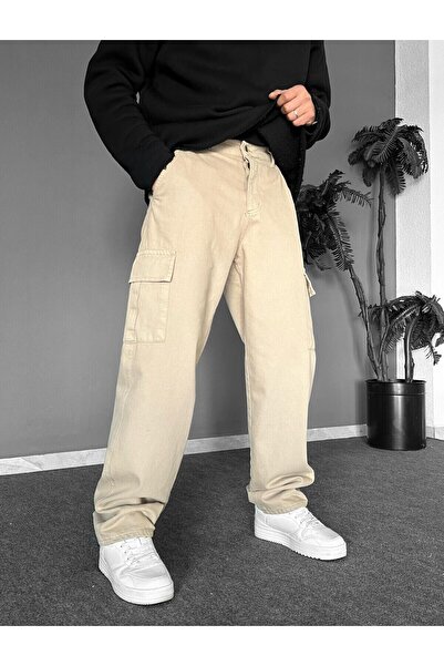 THEMANN Baggy Kargo Cep Detaylı Krem BOL Pantolon
