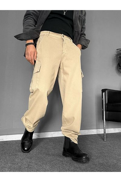 THEMANN Baggy Cargo Pocket Detailed Cream BOL Pants